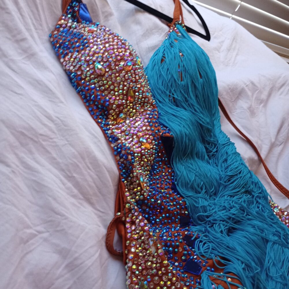 Blue Latin/rhythm/country dance competition dress!!! Depop
